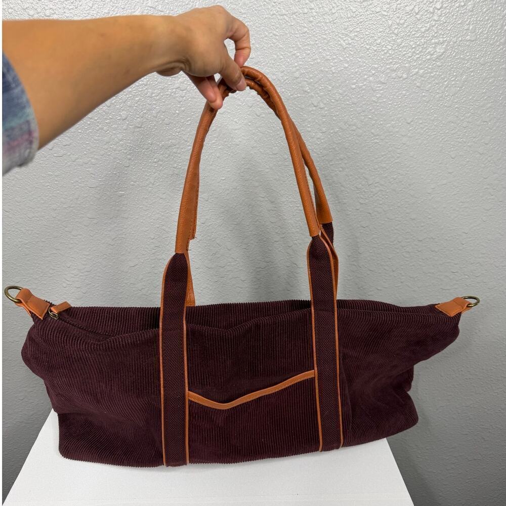 DSW Women’s Burgundy Corduroy Overnight Travel Bag With Faux Leather Trim